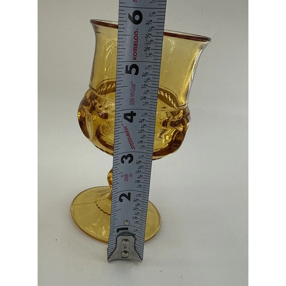 Set Of 6 Vtg Amber Indiana Glass Kings Crown Thumbprint Goblets 6